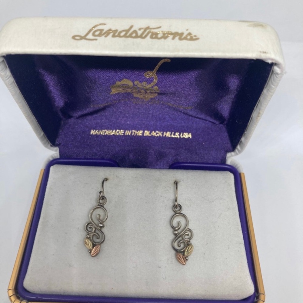 Vintage Sterling Silver 925 & 12k GOLD Black Hills Scroll Leaf Earrings